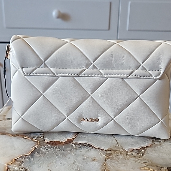Aldo White Quilted Clutch with Gold Charms - Picture 3 of 8